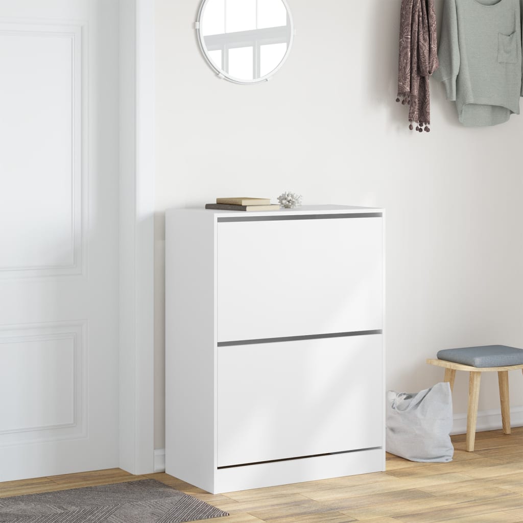 Armoire à chaussures 2 tiroirs rabattables blanc 80x42x108 cm - XIOS