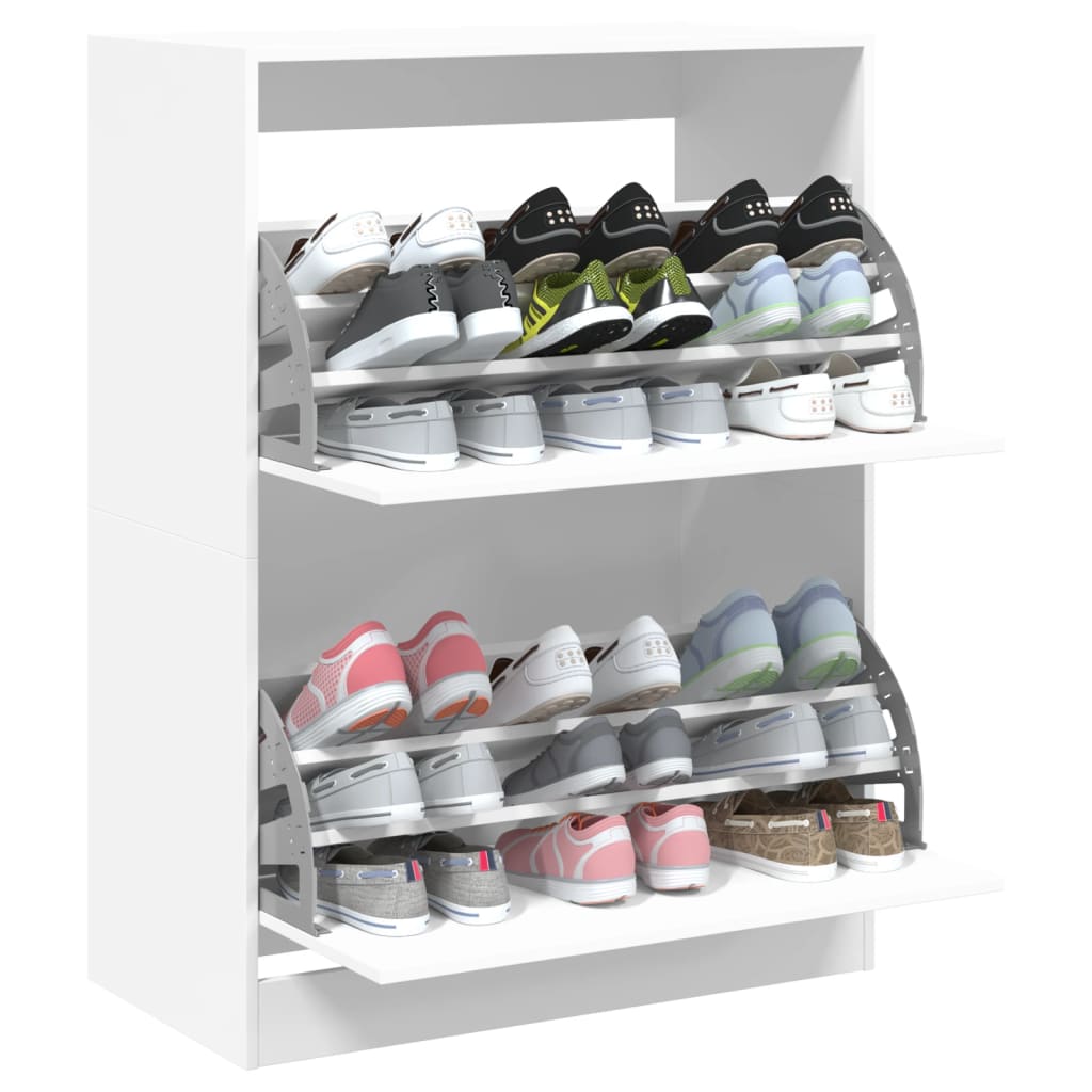 Armoire à chaussures 2 tiroirs rabattables blanc 80x42x108 cm - XIOS
