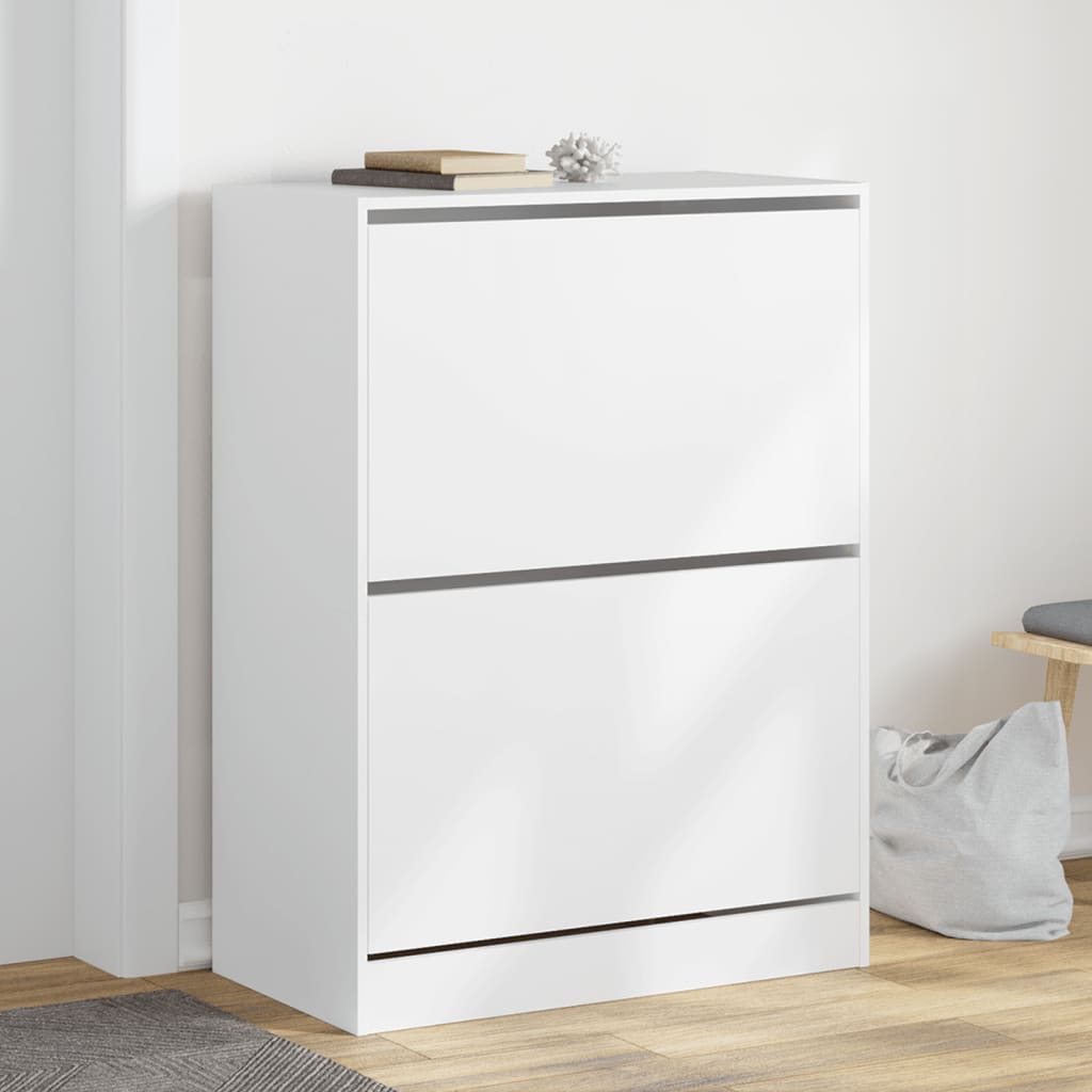 Armoire à chaussures 2 tiroirs rabattables blanc 80x42x108 cm - XIOS