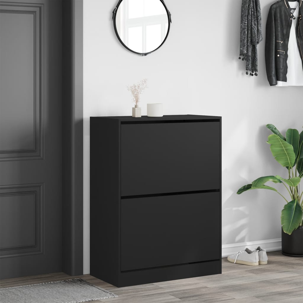 Armoire à chaussures 2 tiroirs rabattables noir 80x42x108 cm - XIOS