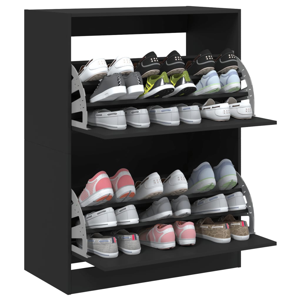 Armoire à chaussures 2 tiroirs rabattables noir 80x42x108 cm - XIOS