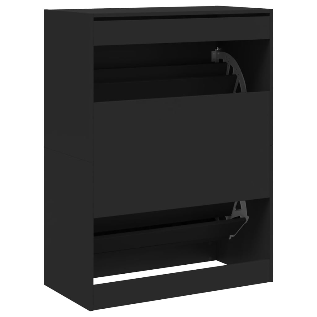 Armoire à chaussures 2 tiroirs rabattables noir 80x42x108 cm - XIOS