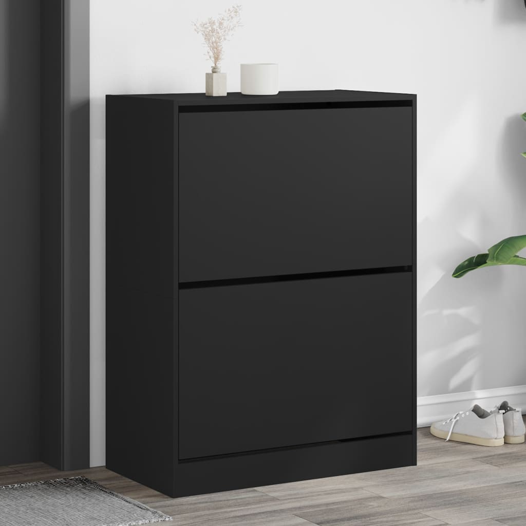Armoire à chaussures 2 tiroirs rabattables noir 80x42x108 cm - XIOS