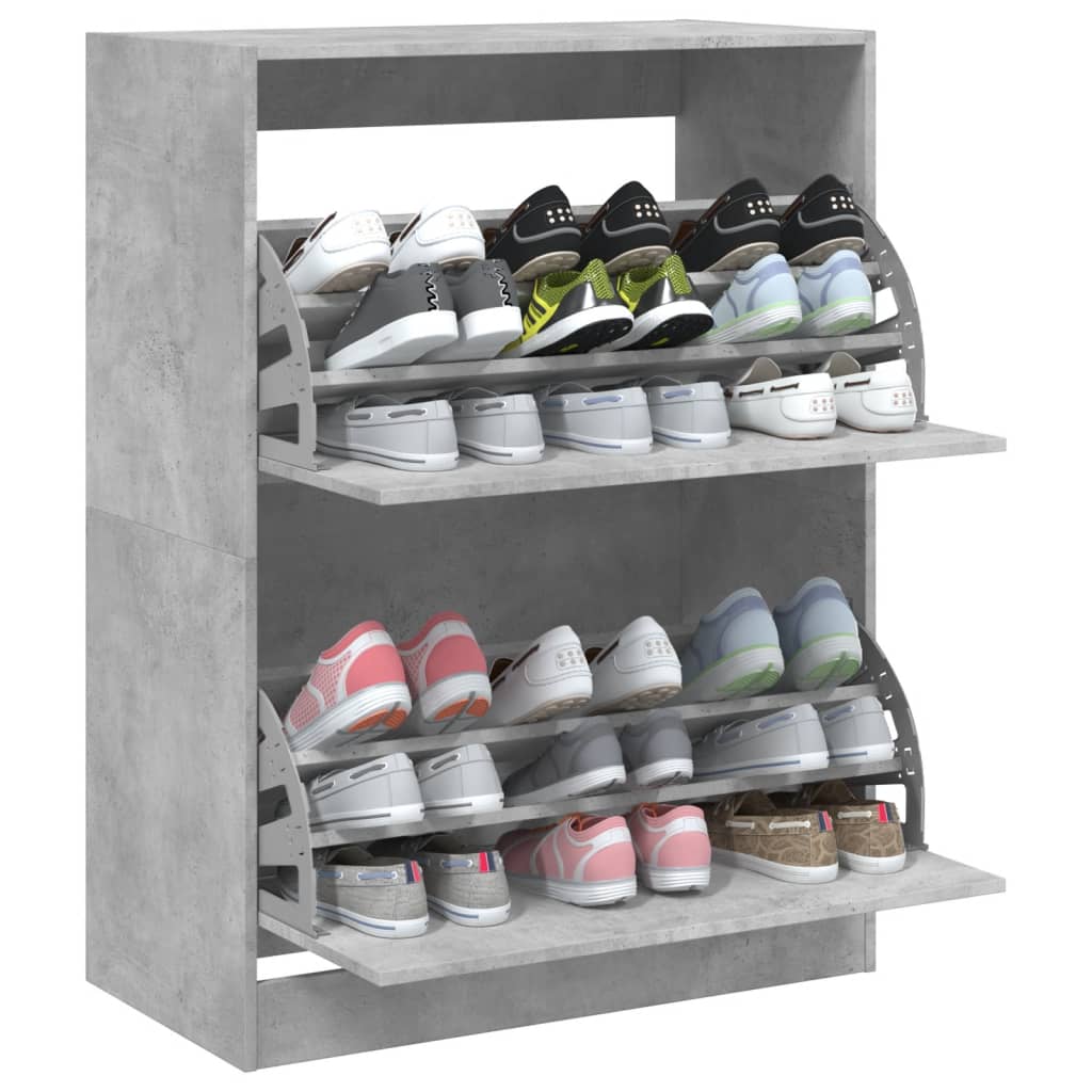 Armoire à chaussures 2 tiroirs rabattables gris béton - XIOS