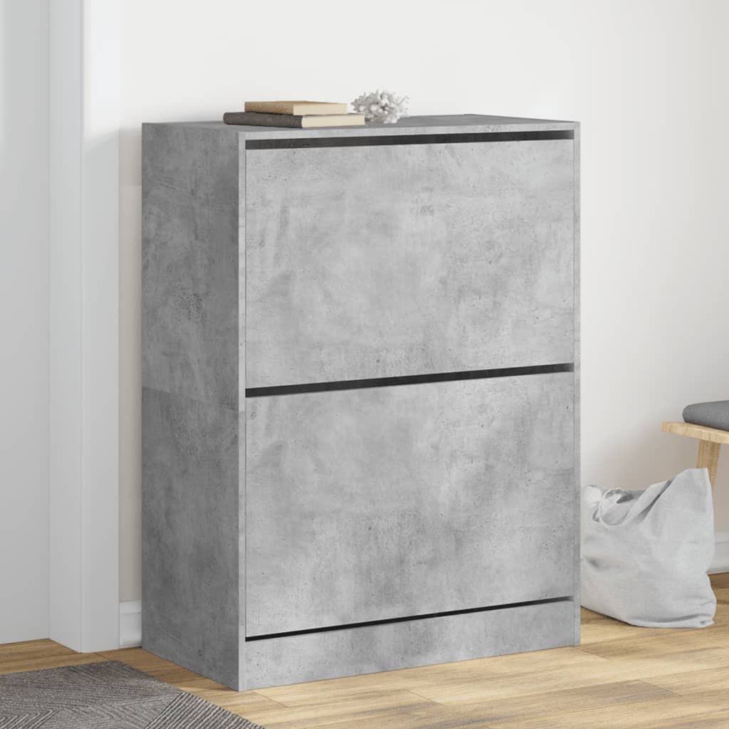 Armoire à chaussures 2 tiroirs rabattables gris béton - XIOS