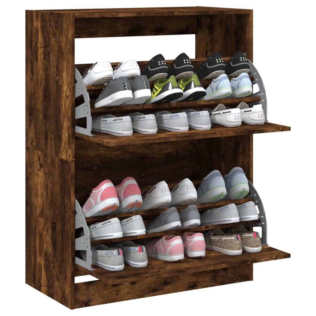 Armoire à chaussures 2 tiroirs rabattables chêne fumé - XIOS