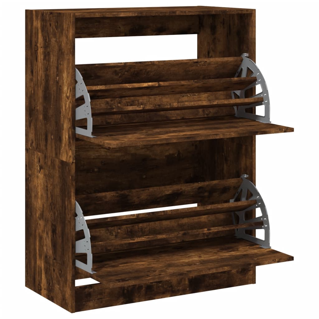 Armoire à chaussures 2 tiroirs rabattables chêne fumé - XIOS
