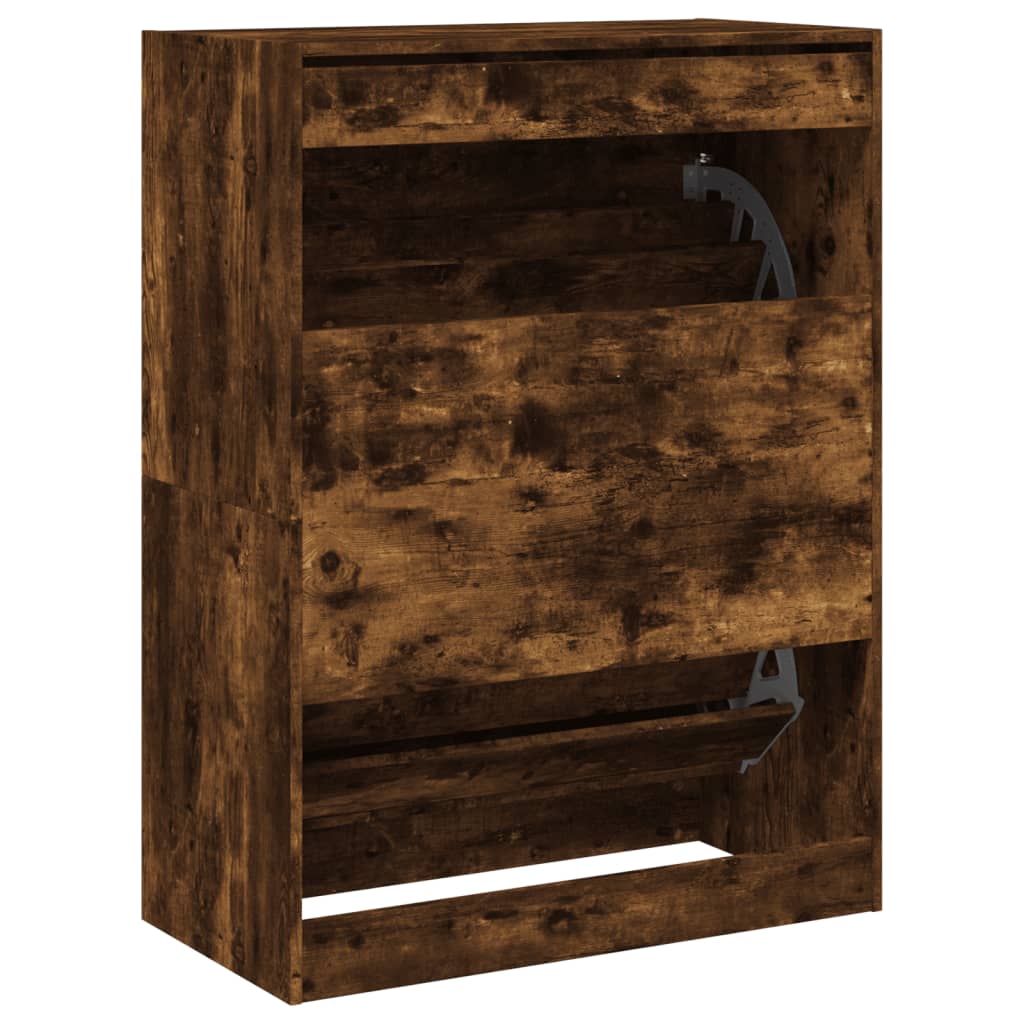 Armoire à chaussures 2 tiroirs rabattables chêne fumé - XIOS