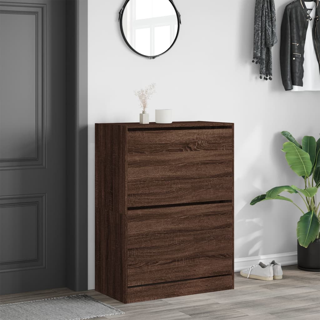 Armoire à chaussures 2 tiroirs rabattables chêne marron - XIOS