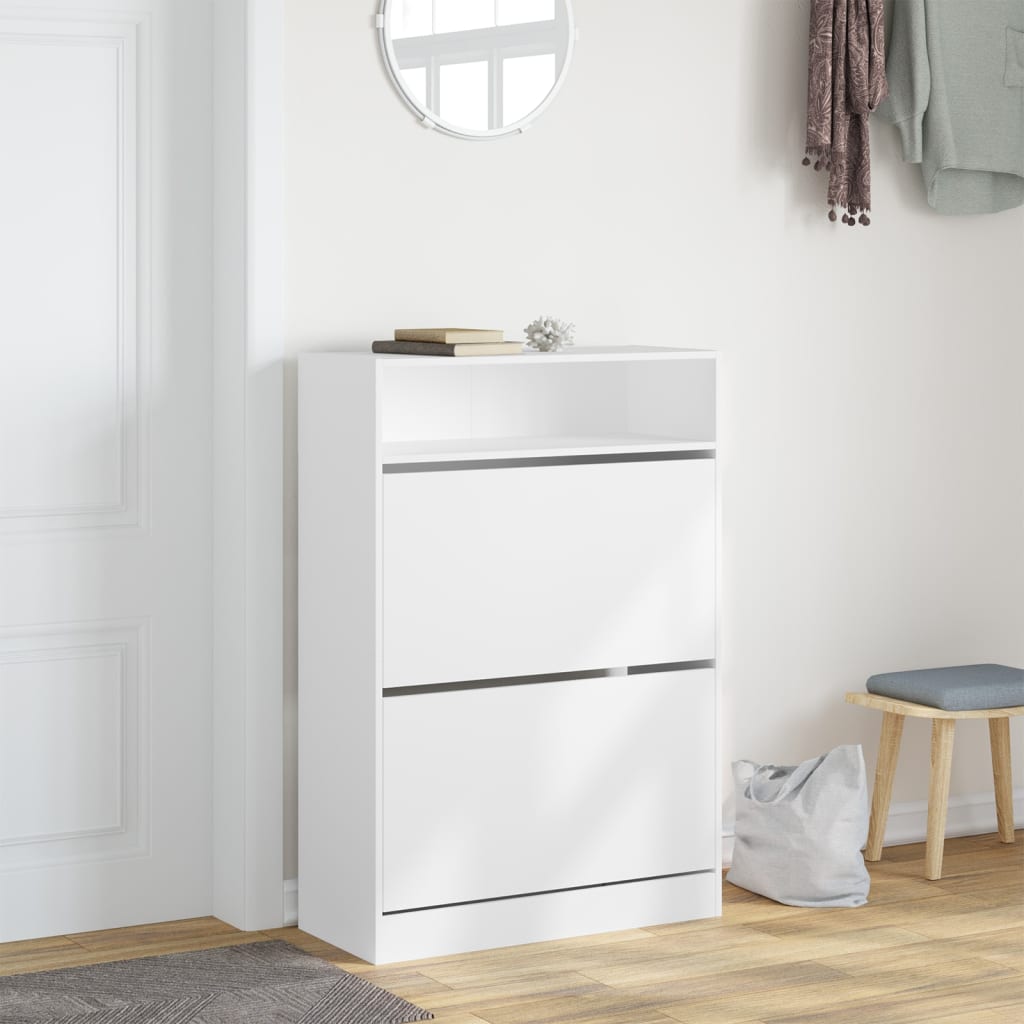 Armoire à chaussures 2 tiroirs rabattables blanc 80x34x116 cm - XIOS