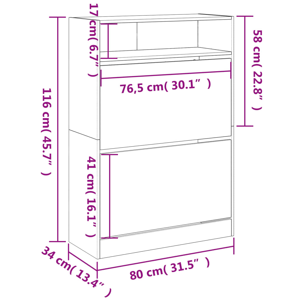 Armoire à chaussures 2 tiroirs rabattables blanc 80x34x116 cm - XIOS