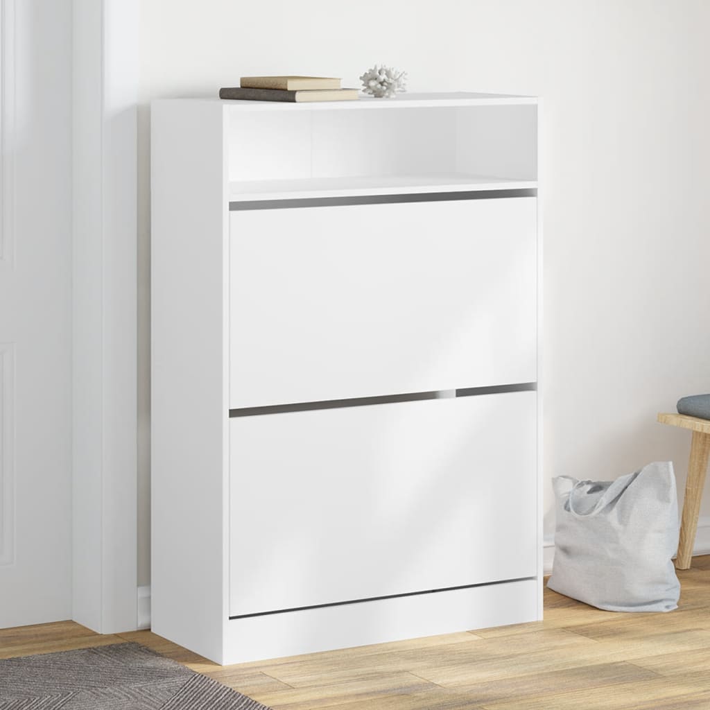Armoire à chaussures 2 tiroirs rabattables blanc 80x34x116 cm - XIOS