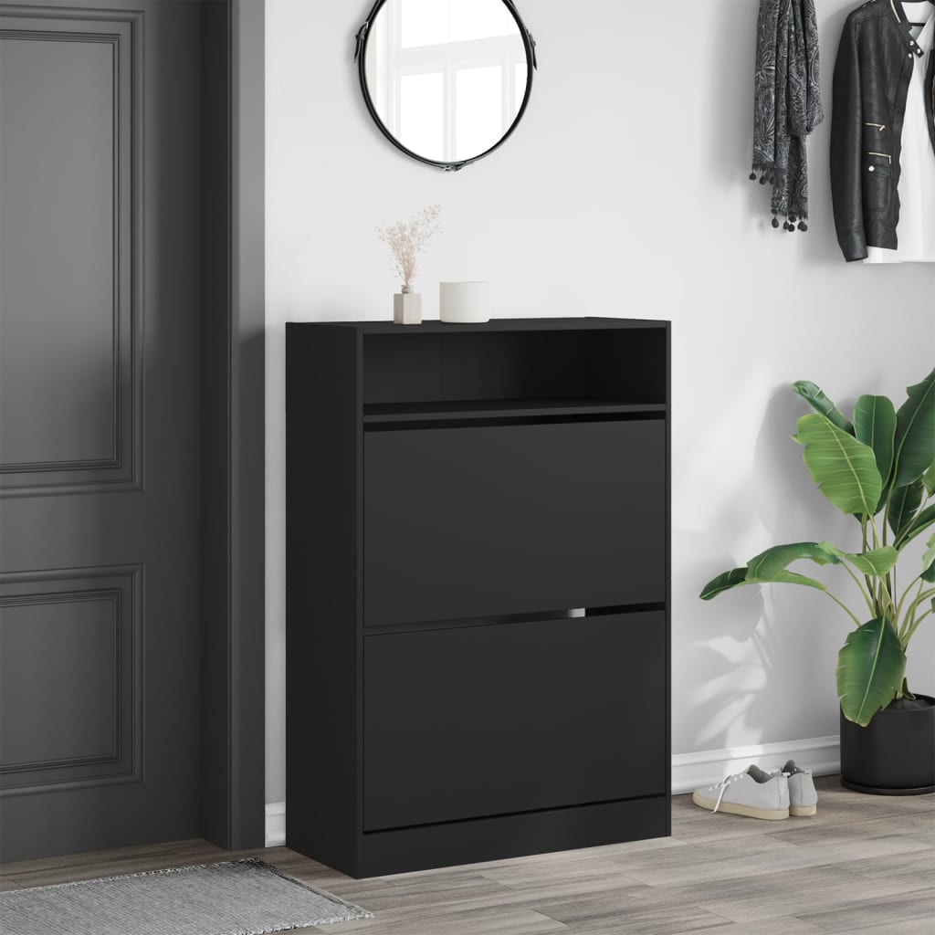 Armoire à chaussures 2 tiroirs rabattables noir 80x34x116 cm - XIOS