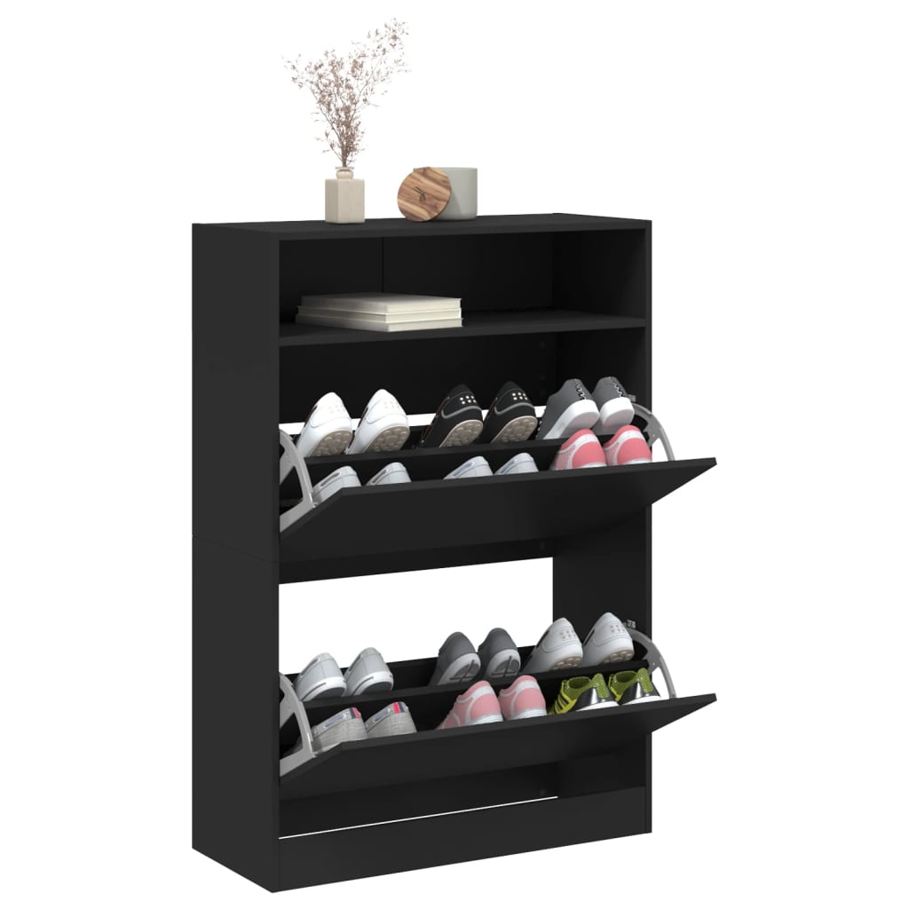 Armoire à chaussures 2 tiroirs rabattables noir 80x34x116 cm - XIOS