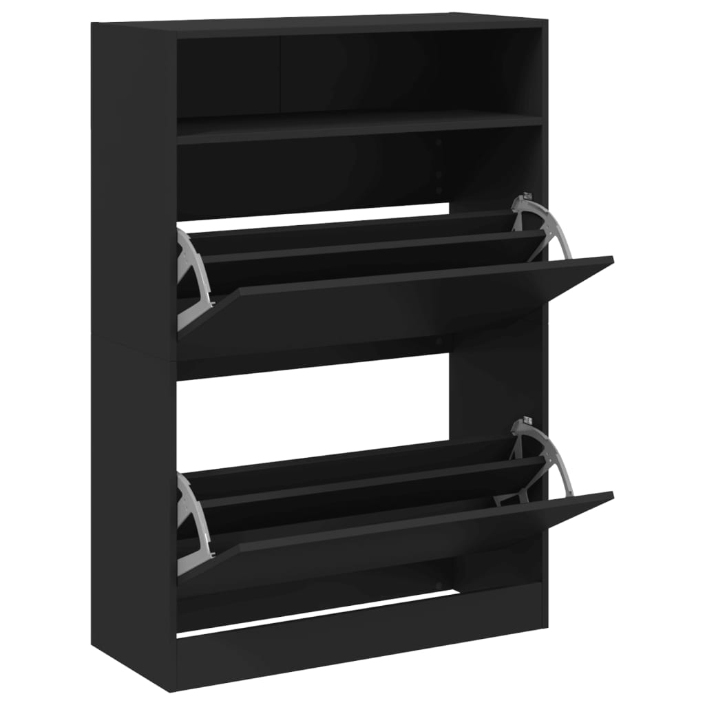 Armoire à chaussures 2 tiroirs rabattables noir 80x34x116 cm - XIOS