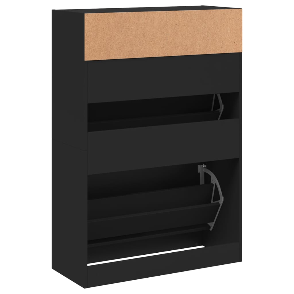 Armoire à chaussures 2 tiroirs rabattables noir 80x34x116 cm - XIOS
