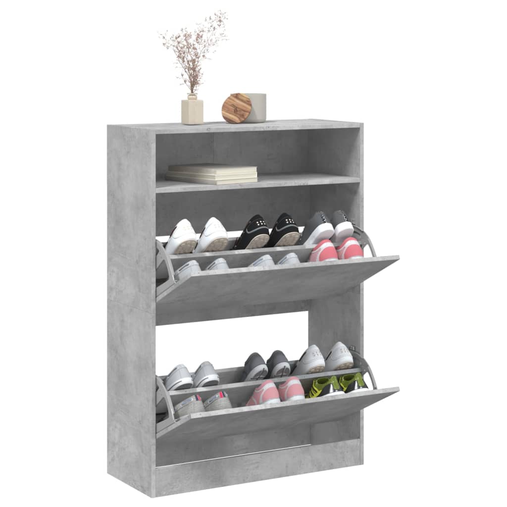 Armoire à chaussures 2 tiroirs rabattables gris béton - XIOS