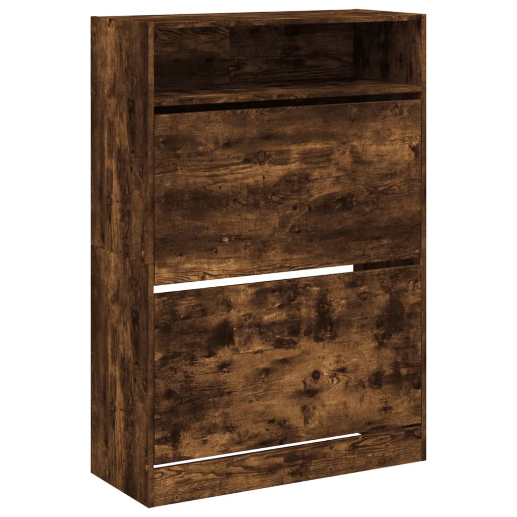 Armoire à chaussures 2 tiroirs rabattables chêne fumé - XIOS