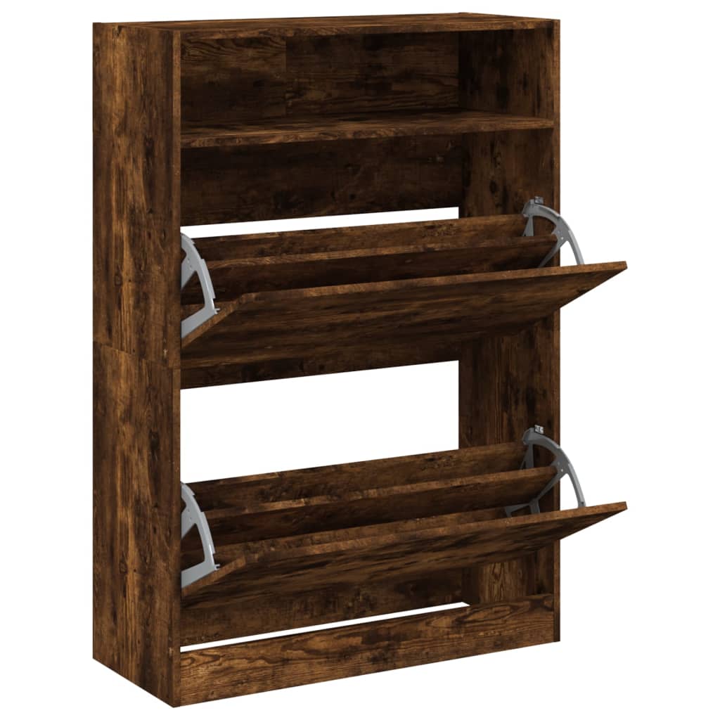 Armoire à chaussures 2 tiroirs rabattables chêne fumé - XIOS