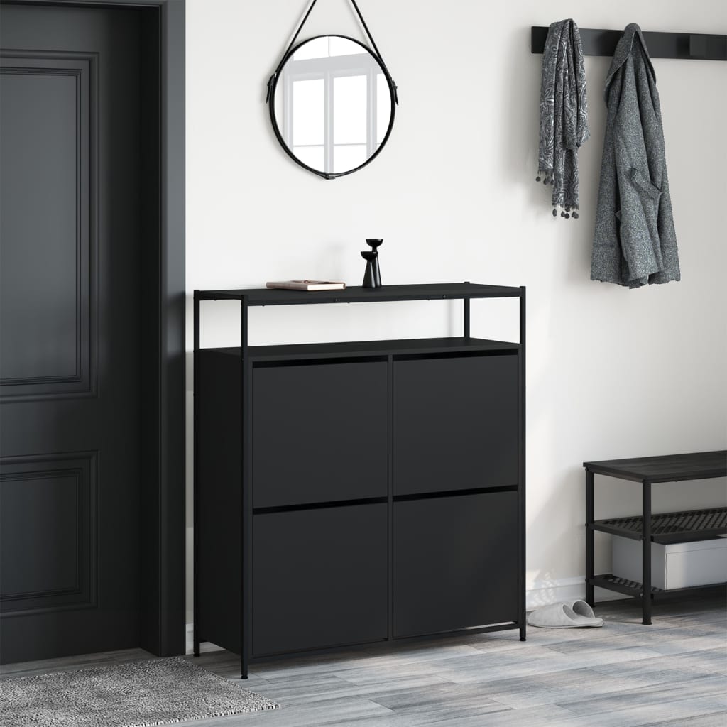 Armoire à chaussures 4 tiroirs rabattables noir 100x34x112 cm - XIOS