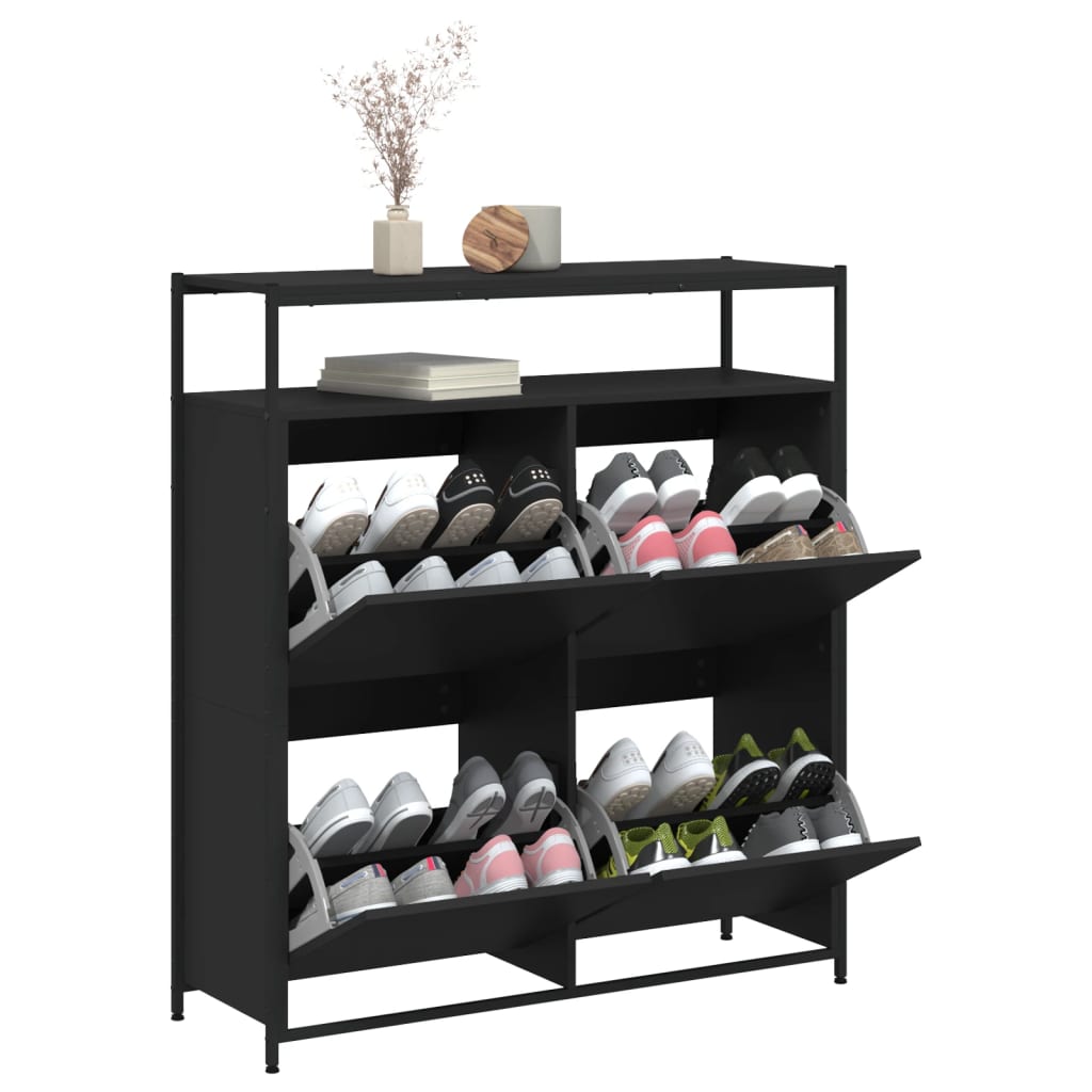 Armoire à chaussures 4 tiroirs rabattables noir 100x34x112 cm - XIOS
