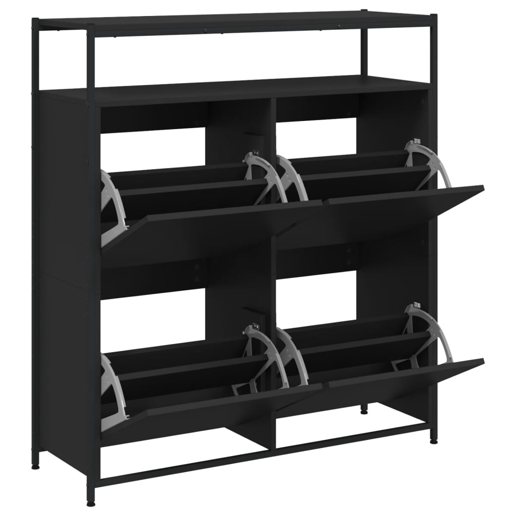 Armoire à chaussures 4 tiroirs rabattables noir 100x34x112 cm - XIOS