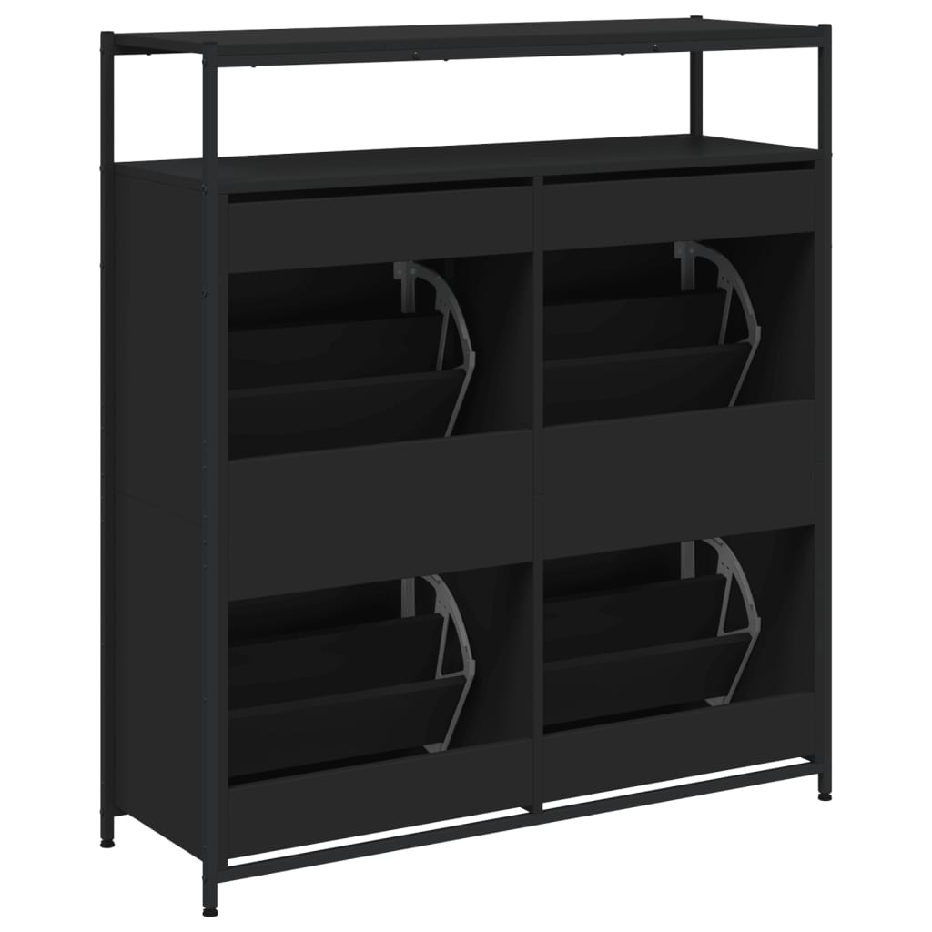 Armoire à chaussures 4 tiroirs rabattables noir 100x34x112 cm - XIOS