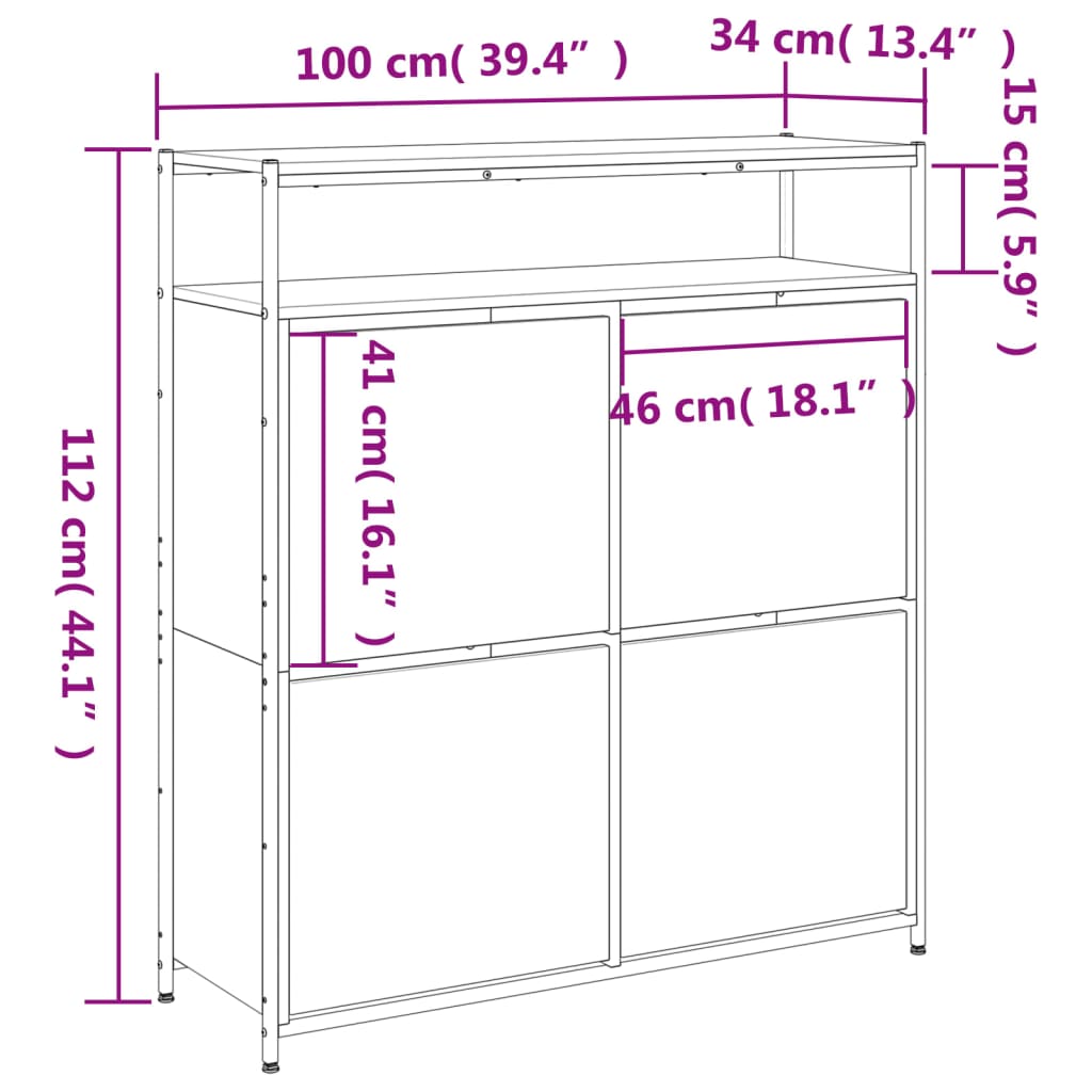 Armoire à chaussures 4 tiroirs rabattables noir 100x34x112 cm - XIOS