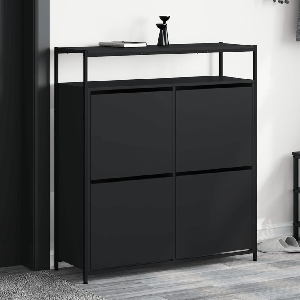 Armoire à chaussures 4 tiroirs rabattables noir 100x34x112 cm - XIOS