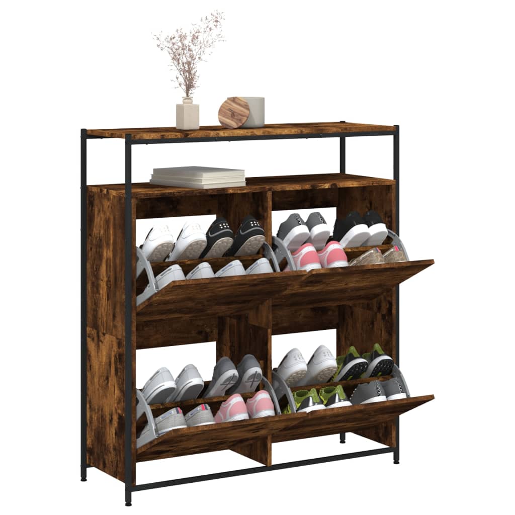 Armoire à chaussures 4 tiroirs rabattables chêne fumé - XIOS