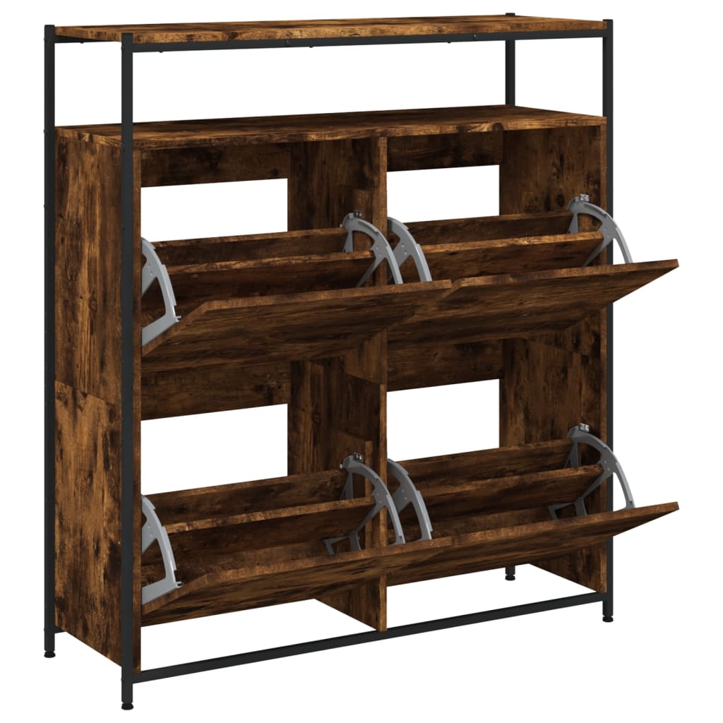 Armoire à chaussures 4 tiroirs rabattables chêne fumé - XIOS
