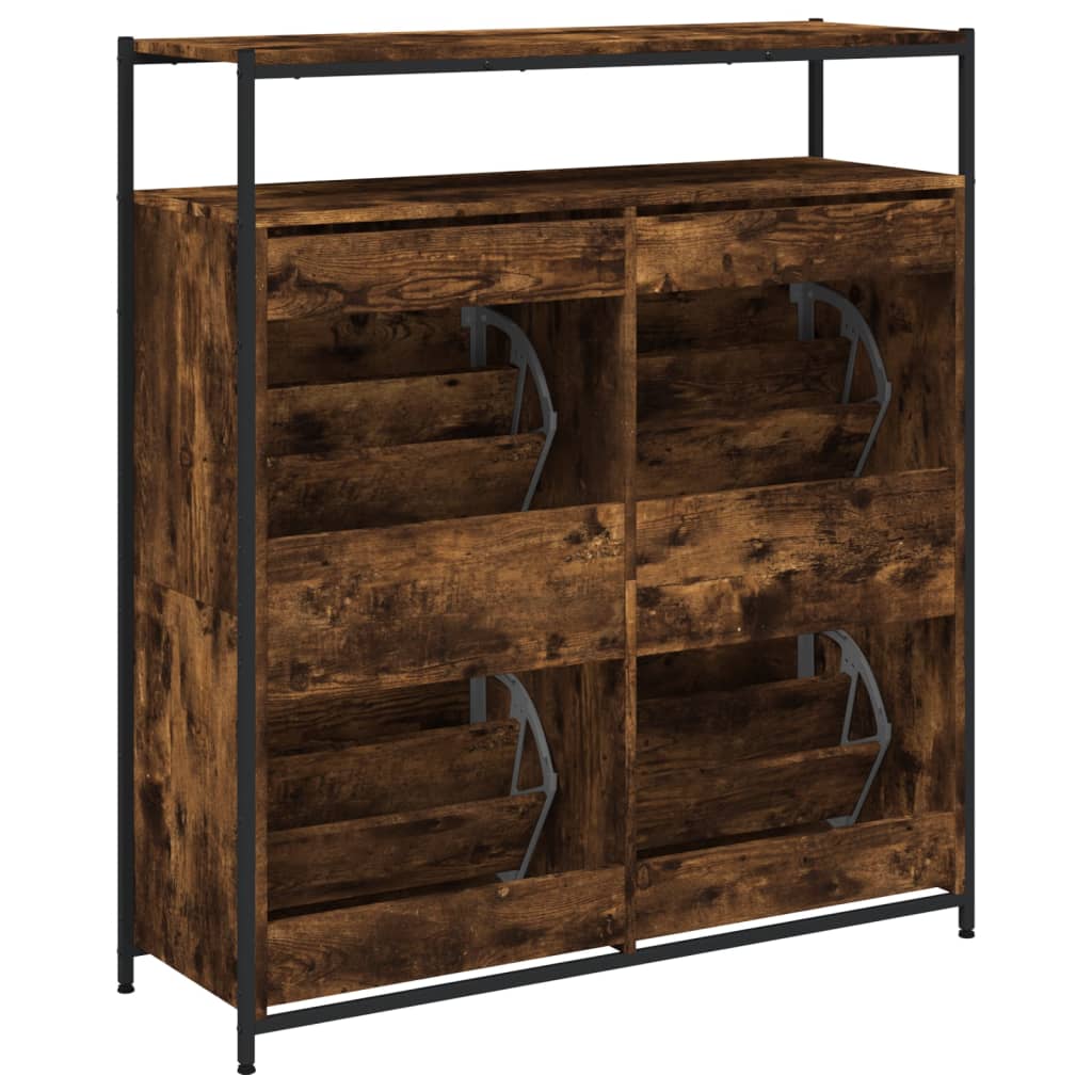 Armoire à chaussures 4 tiroirs rabattables chêne fumé - XIOS