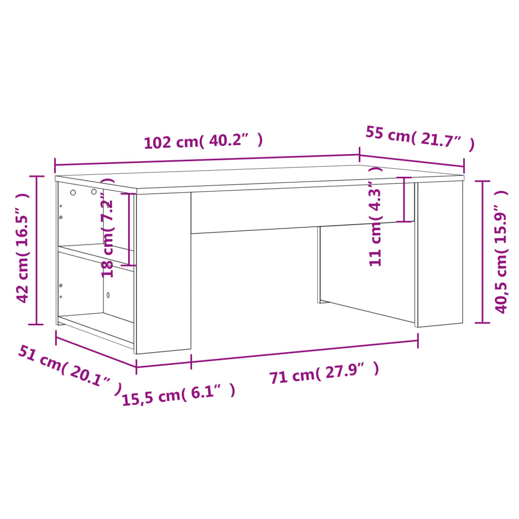Table basse blanc 102x55x42 cm bois d'ingénierie - XIOS