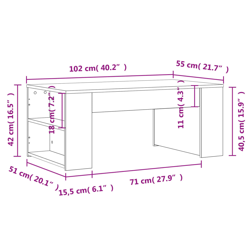 Table basse noir 102x55x42 cm bois d'ingénierie - XIOS