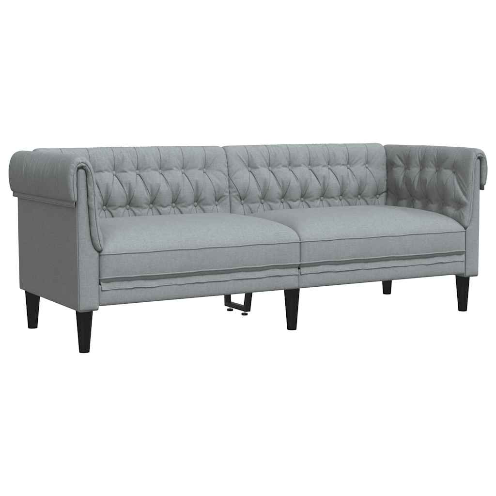 Canapé Chesterfield 3 places gris clair tissu - XIOS