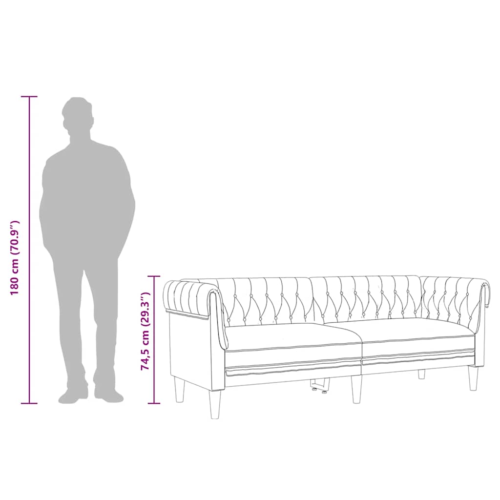 Canapé Chesterfield 3 places gris clair tissu - XIOS