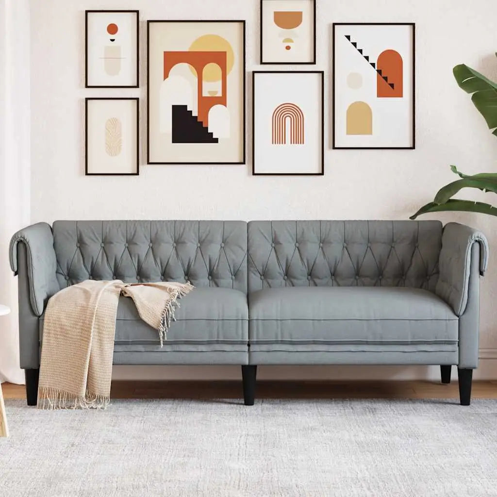 Canapé Chesterfield 3 places gris clair tissu - XIOS