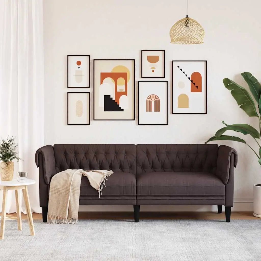 Canapé Chesterfield 3 places marron foncé tissu - XIOS