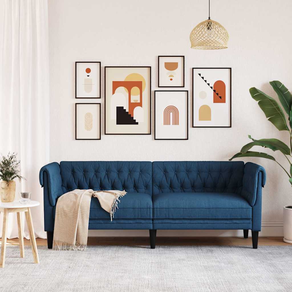 Canapé Chesterfield 3 places bleu tissu - XIOS