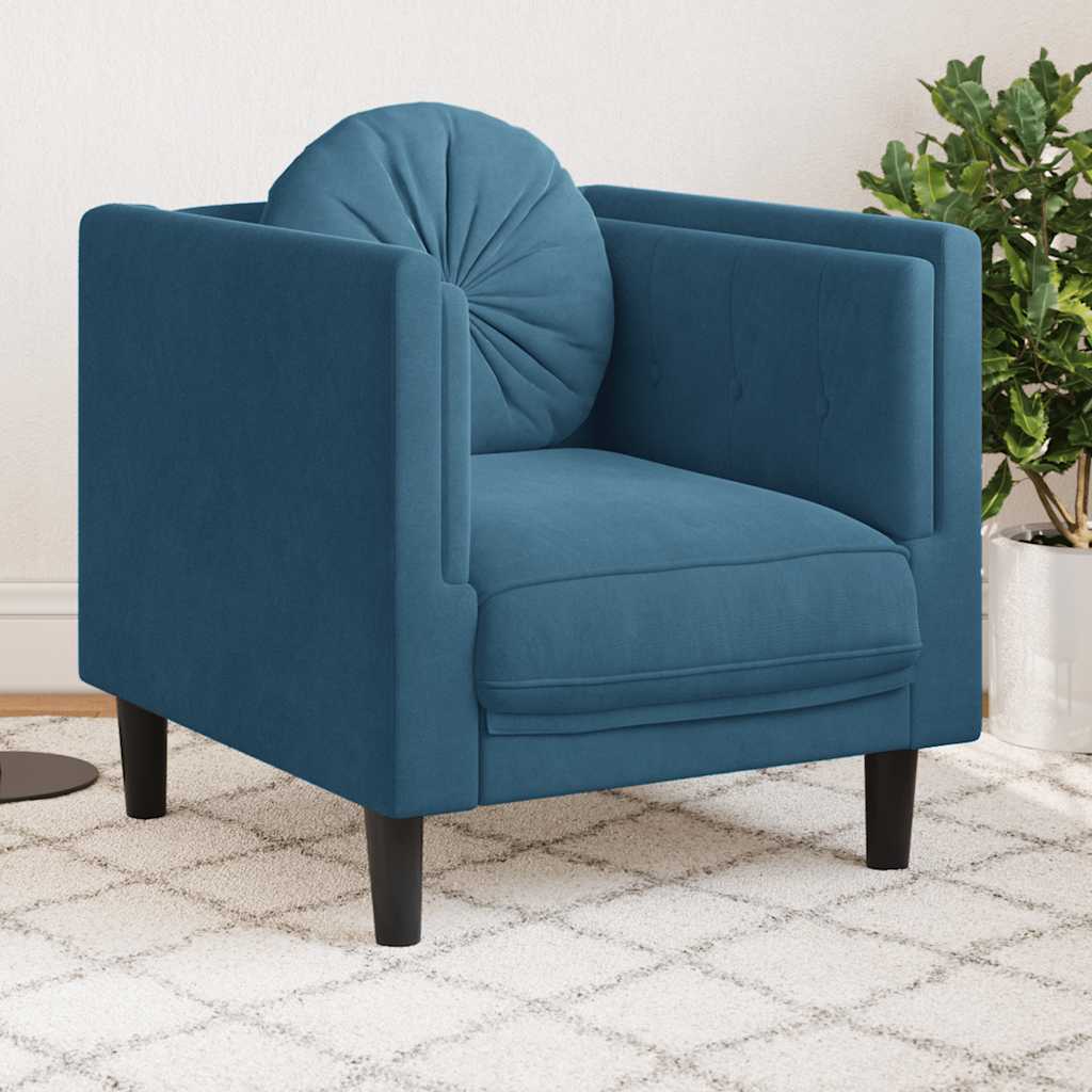 Fauteuil avec coussin bleu velours - XIOS