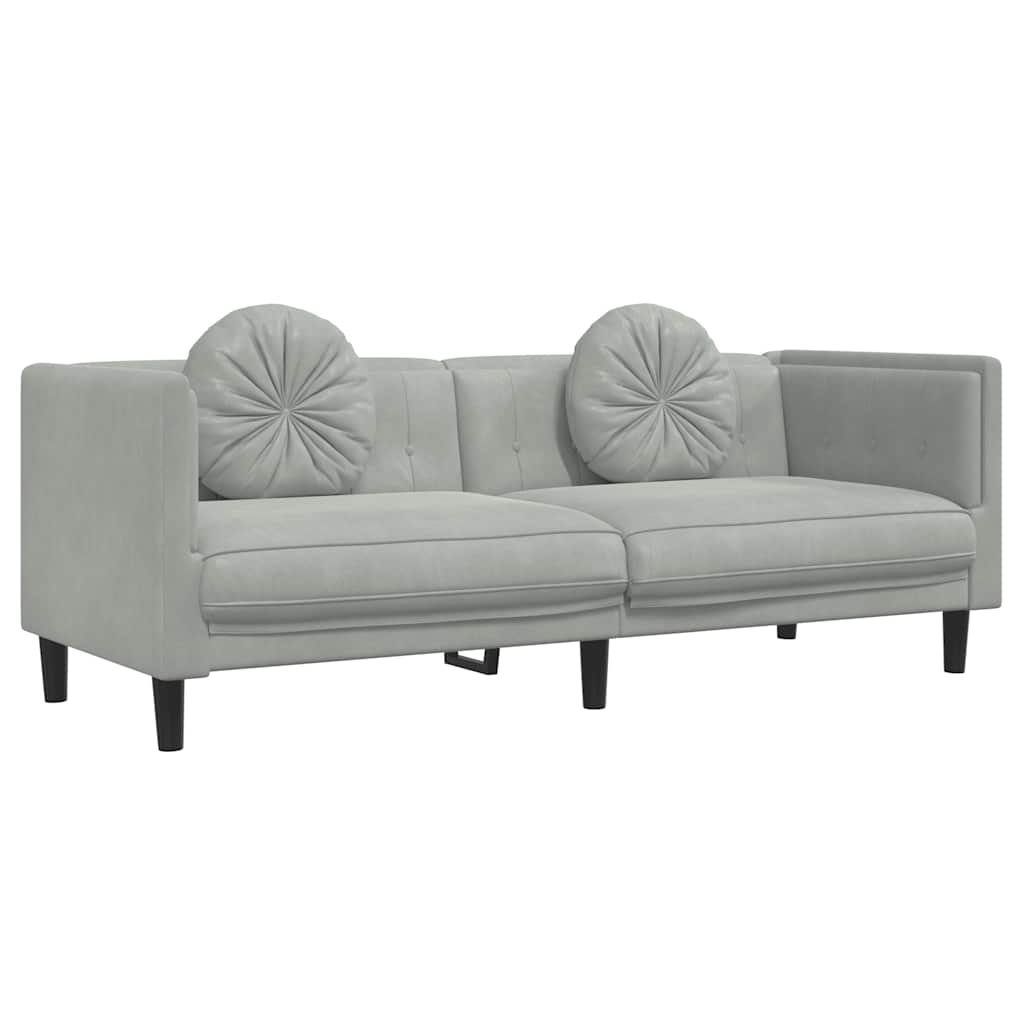 Canapé avec coussins 3 places gris clair velours - XIOS