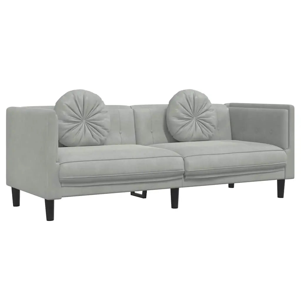 Canapé avec coussins 3 places gris clair velours - XIOS