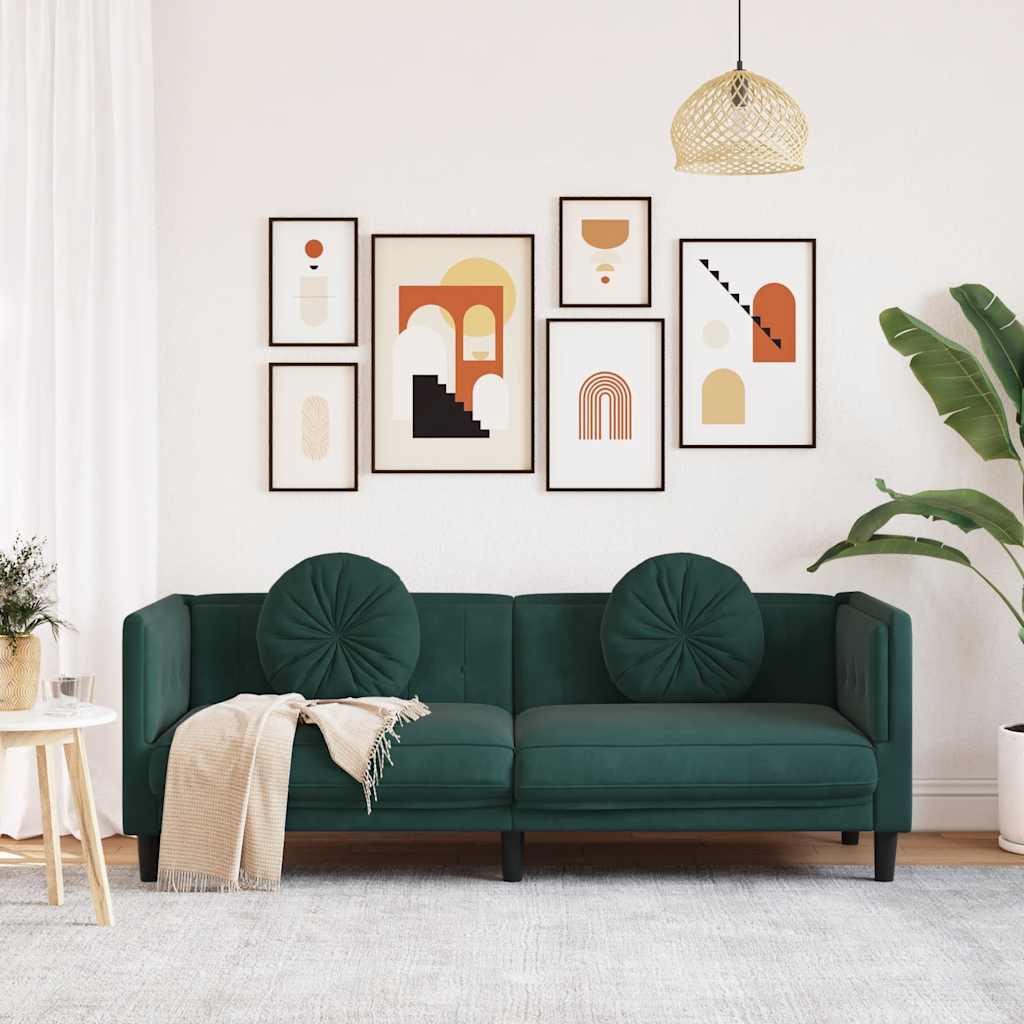 Canapé avec coussins 3 places vert foncé velours - XIOS