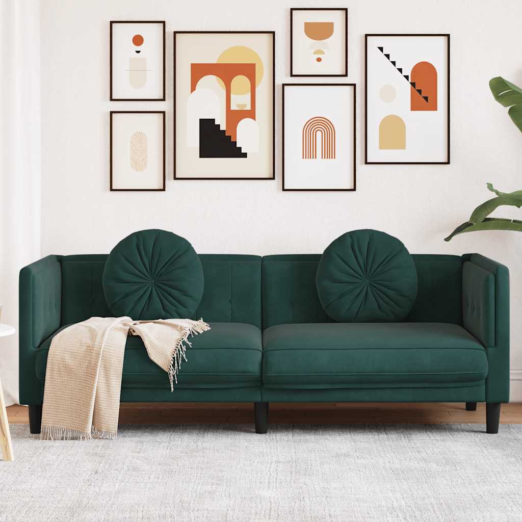 Canapé avec coussins 3 places vert foncé velours - XIOS
