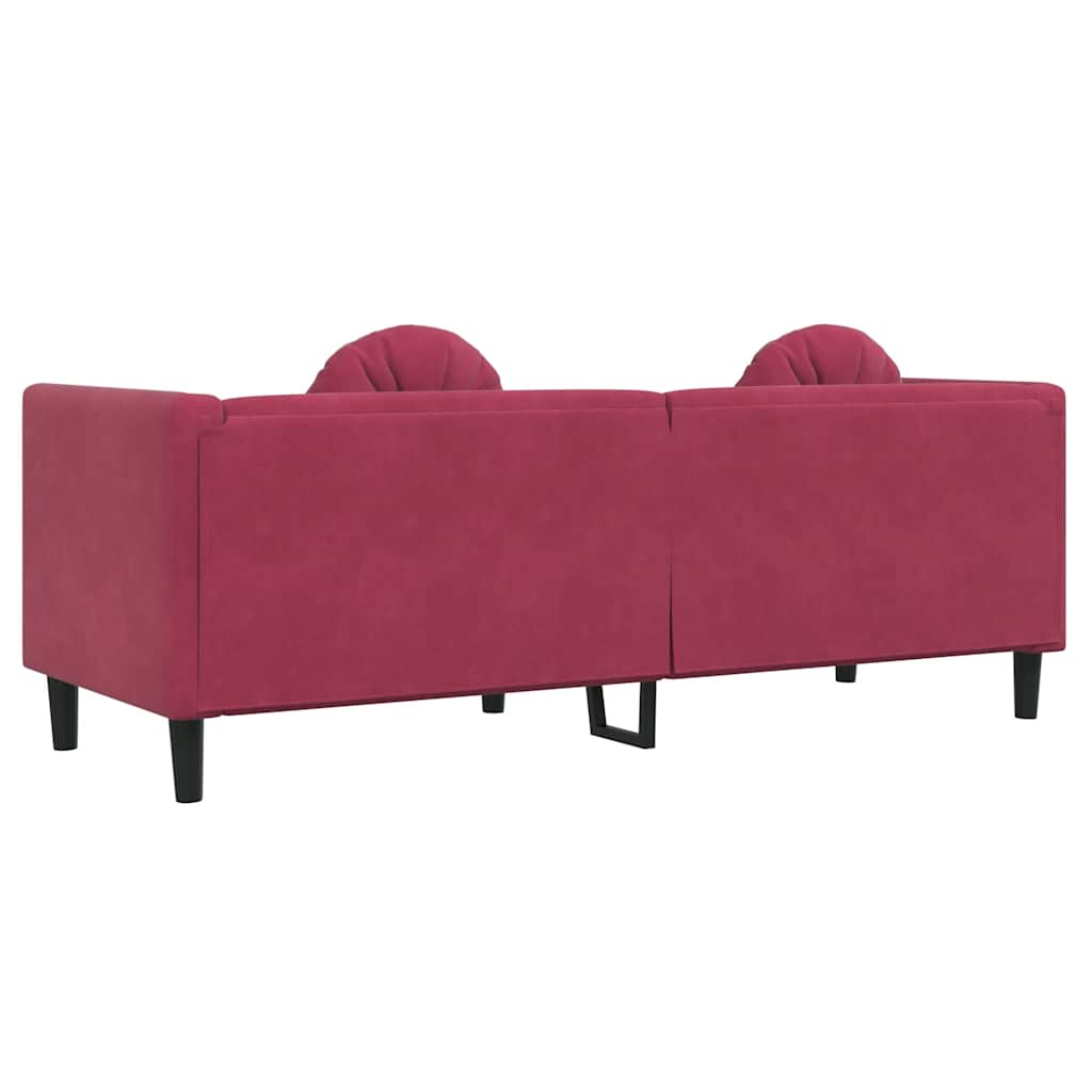 Canapé avec coussins 3 places rouge bordeaux velours - XIOS