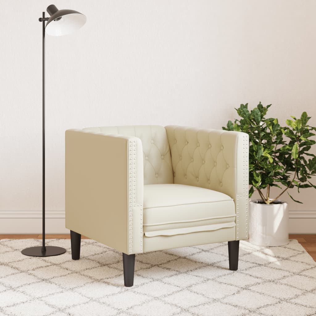 Fauteuil Chesterfield crème similicuir - XIOS