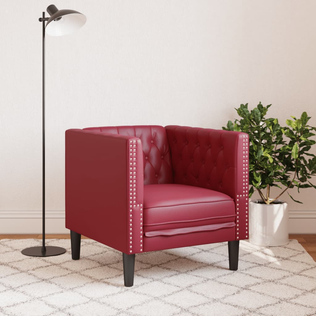 Fauteuil Chesterfield rouge bordeaux similicuir - XIOS