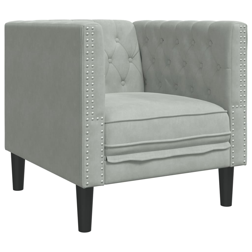 Fauteuil Chesterfield gris clair velours - XIOS