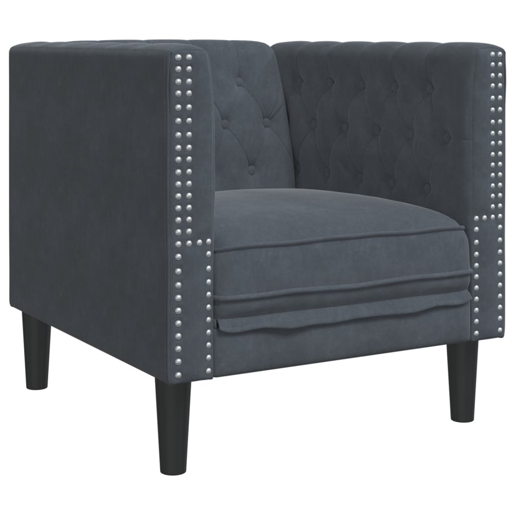 Fauteuil Chesterfield gris foncé velours - XIOS