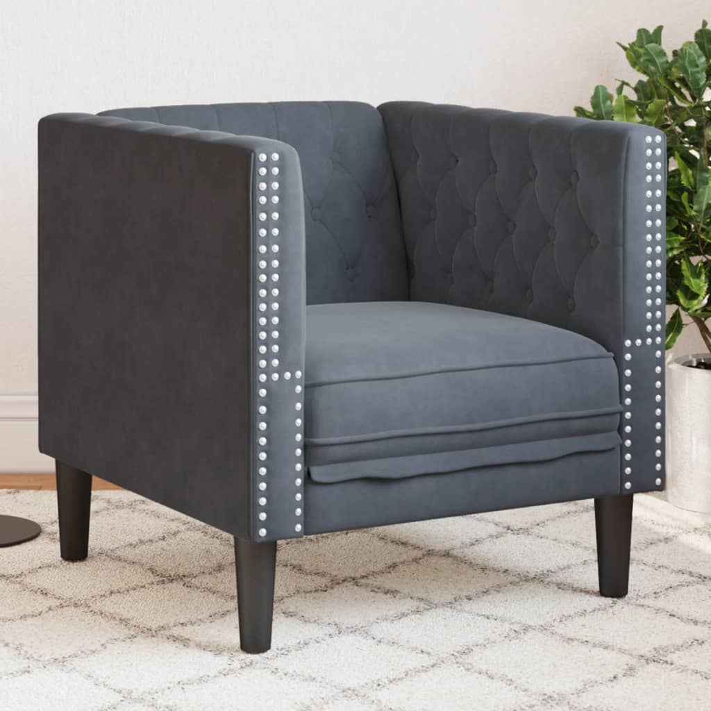 Fauteuil Chesterfield gris foncé velours - XIOS